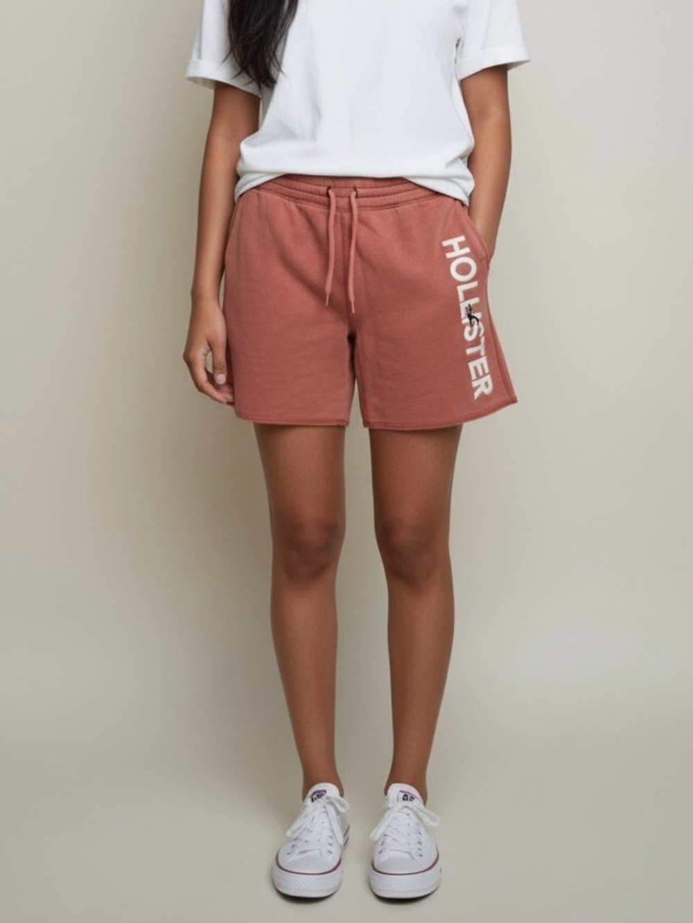 Hollister Fleece Shorts Size S Rust Orange-Red Embroidered Spell Out Logo
